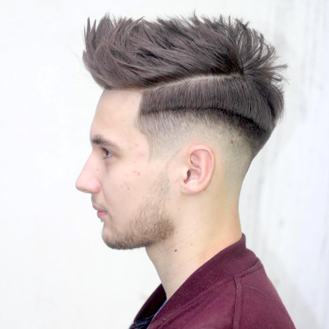 A boy in maroon jacket showing the side view of his Short Spiky with Low Fade and Step - Latest Hair Cut for Men and Boys