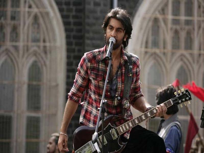 Ranbir in check shirt with Guitar - Ranbir Kapoor Hairstyles
