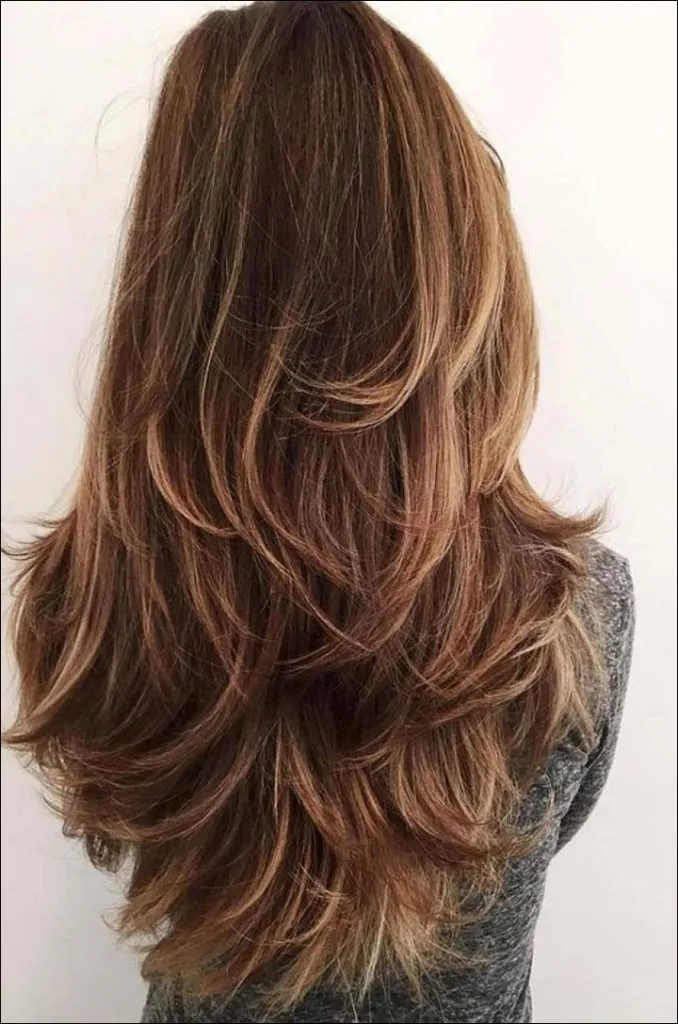 Woman in grey top with Flip Layers hairstyle Woman in grey top with Flip Layers hairstyle - hair cut for girls with name