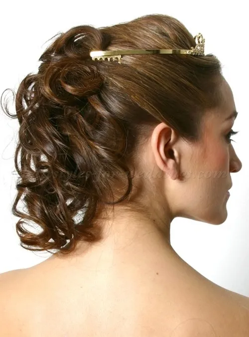 A girl in off shoulder dress showing the back view of her Half Up Curls A girl in off shoulder dress showing the back view of her Half Up Curls - hairstyles for women