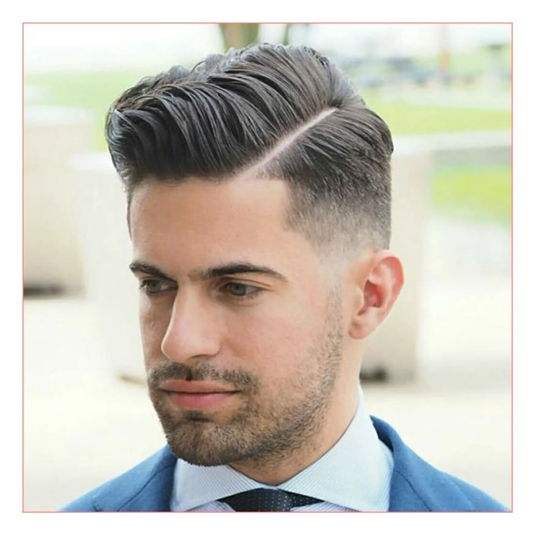 A man in blue coat with white shirt and tie showing his Hard Side Part Hairstyle A man in blue coat with white shirt and tie showing his Hard Side Part Hairstyle -hairstyles for Men 2022
