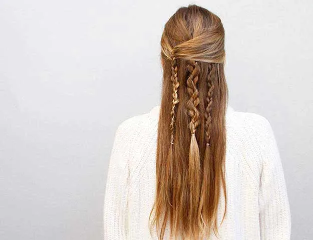 Woman in white pullover and Chic Half Up hairstyle Woman in white pullover and Chic Half Up hairstyle - best hairstyles for long hair female