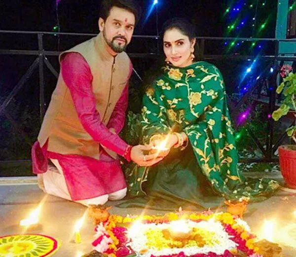 10 Most Beautiful Wives of Indian Politicians 3 Anurag Thakur and Shefali beautiful wife of Indian politician