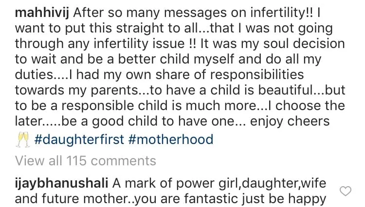 Mahhi Vij social media letter