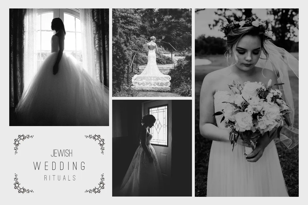 Jewish Wedding Rituals - Collage Photo of Jewish Gorgeous Woman in her Wedding Dress