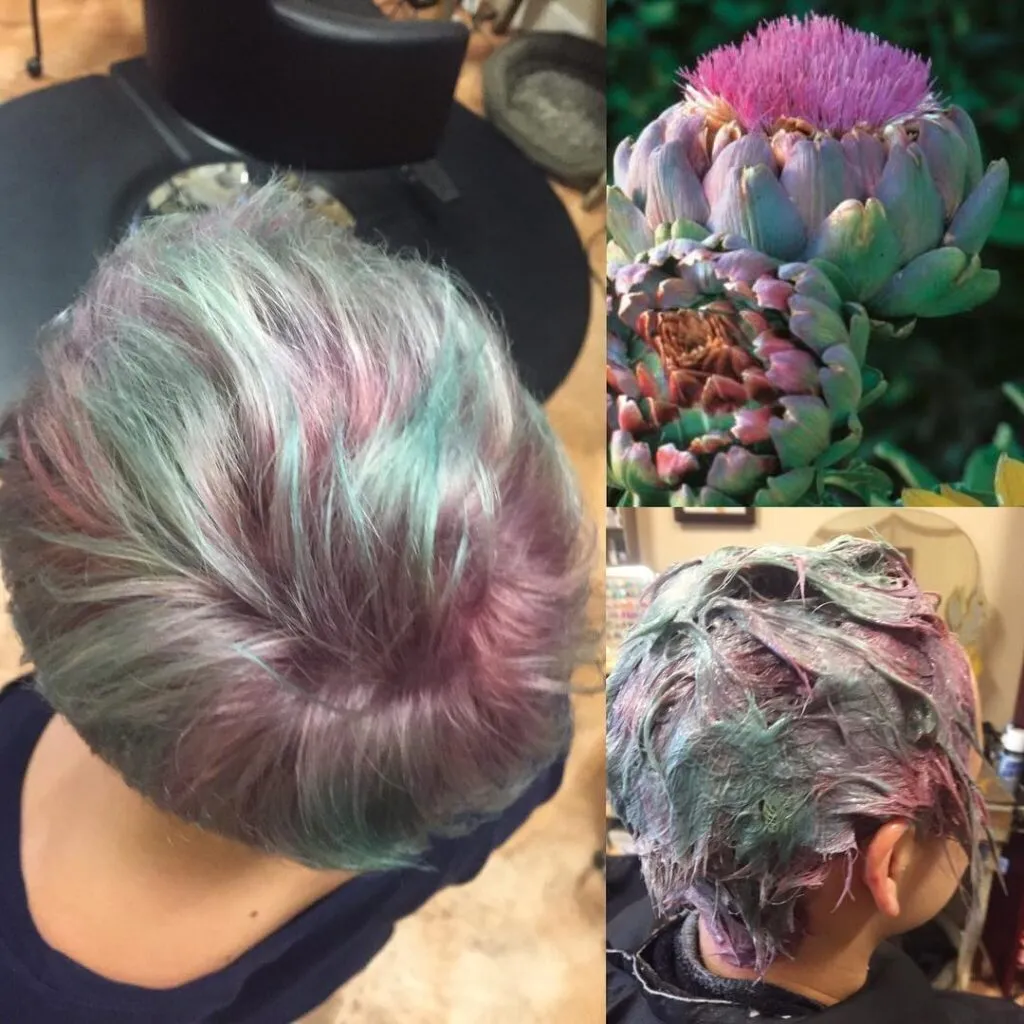 Collage hair photo with plant Artichoke Collage hair photo with plant Artichoke - Green Hair color ideas