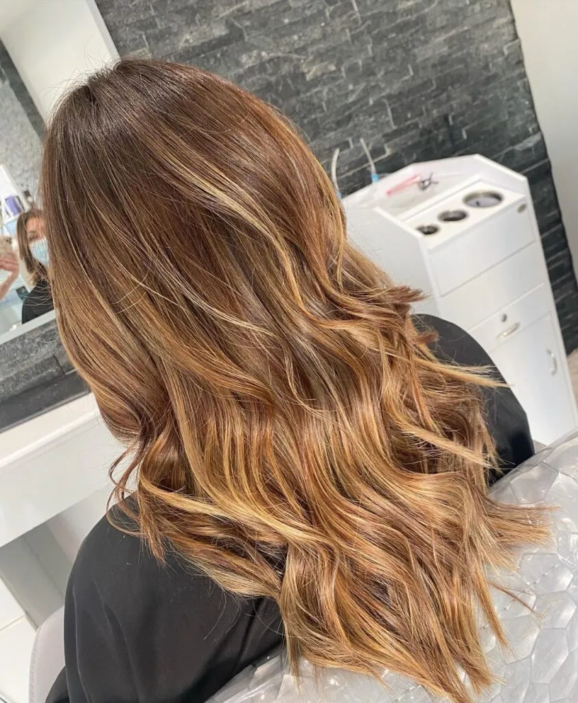 A girl in black top showing Beeline Honey Hair color with back pose A girl in black top showing Beeline Honey Hair color with back pose - long hair color ideas