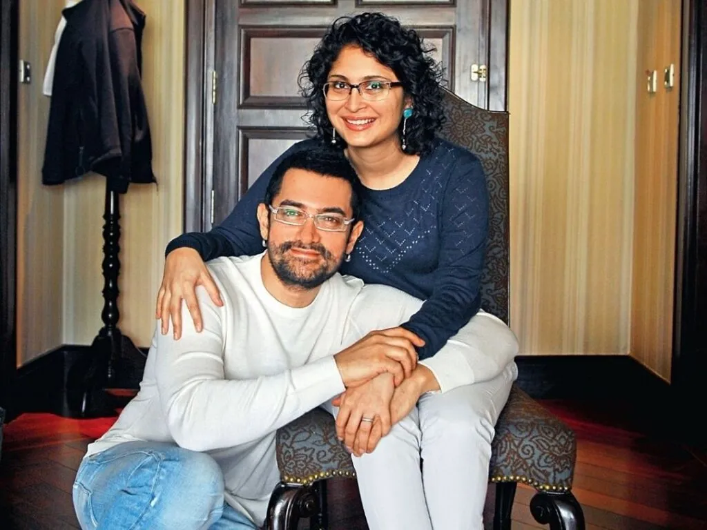 Aamir Khan sitting with ex-wife Kiran Rao and smiling Aamir Khan sitting with ex-wife Kiran Rao and smiling - separated Bollywood couple