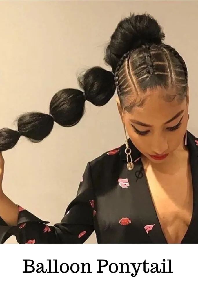 A girl in black dress showing her Balloon Ponytail - easy ponytail extensions