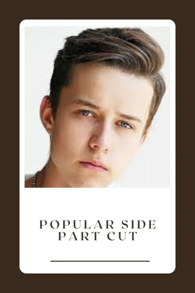 A boy is showing his Popular Side Part Cut - long hairstyles for teenage guys 2021