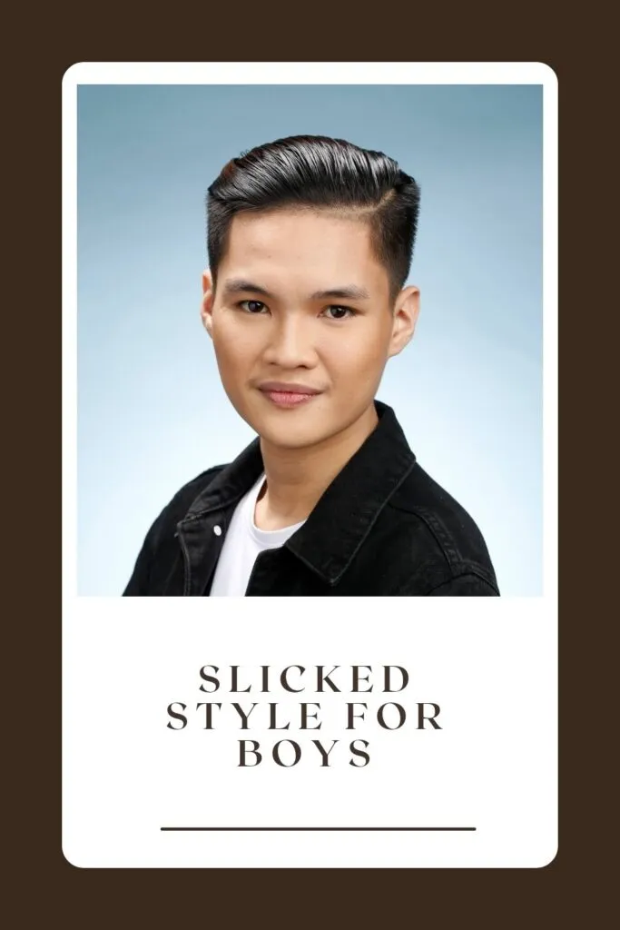 A boy is showing his Slicked Style for Boys - haircuts for school boy
