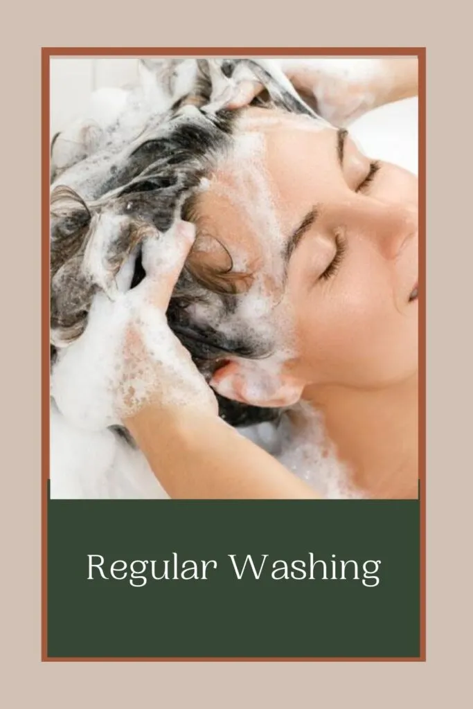 A smiling girl is waging her hair with shampoo A smiling girl is waging her hair with shampoo - weekly hair care routine for hair growth