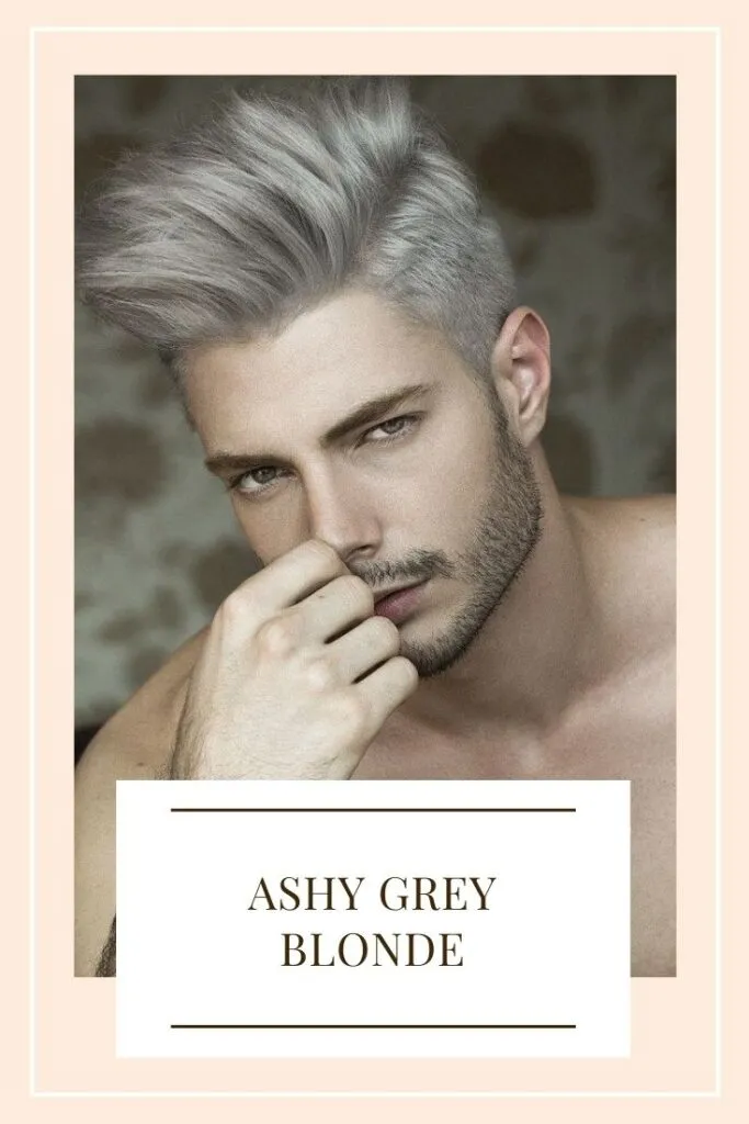 A shirtless boy showing off his Ashy Grey Blonde hair color - latest hair color
