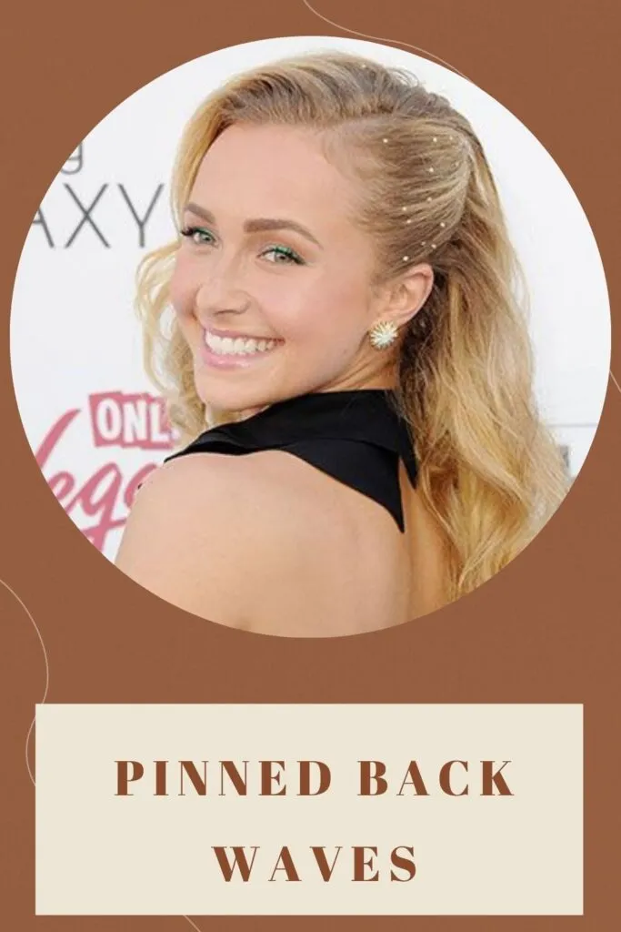 A smiling girl giving a side view of her Pinned Back Waves - hairstyle for round face to look slim