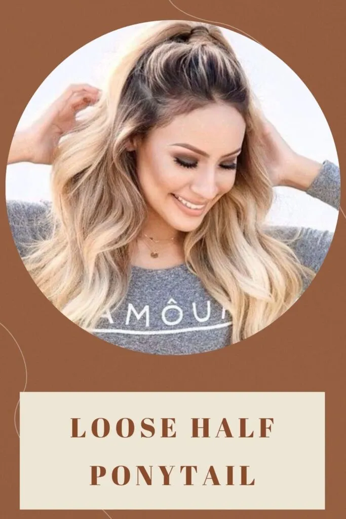 A girl with ash blond hair color posing for camera and showing her Loose Half Ponytail - haircuts for round faces 2022