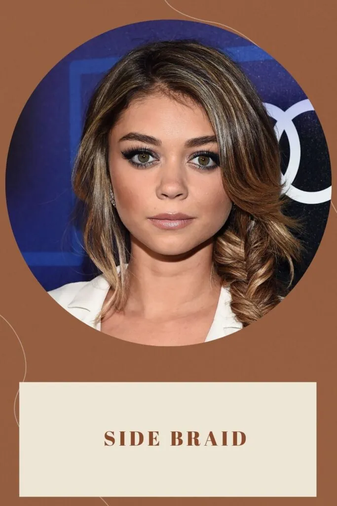 A pretty girl with blonde highlights showing her Side Braid hairstyle - haircut for round face