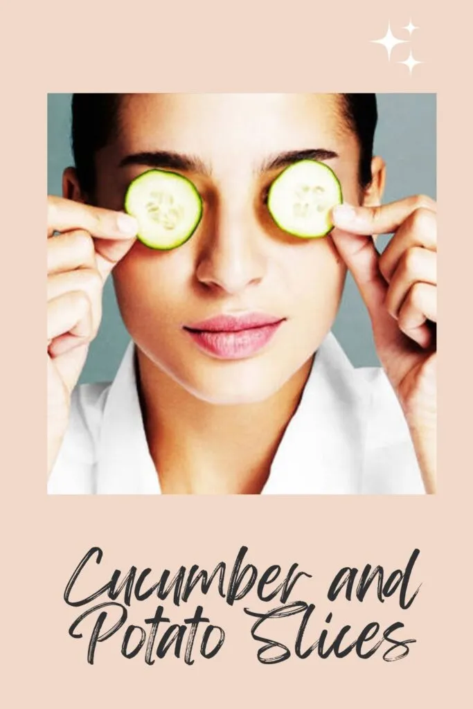 A lady is putting cucumber slices on her eyes A lady is putting cucumber slices on her eyes - remove dark circles