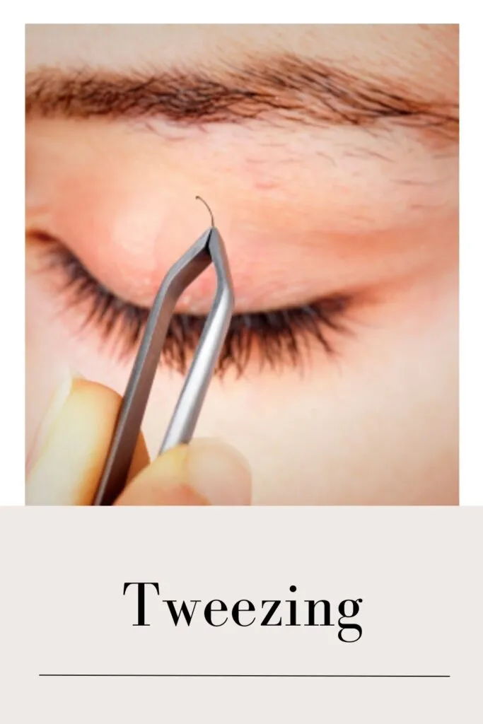 A women is setting her eyebrows with tweezing A women is setting her eyebrows with tweezing - Remove Facial Hair at home
