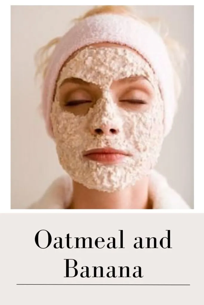 A girl is showing her Oatmeal and banana face pack on her face A girl is showing her Oatmeal and banana face pack on her face - Remove Facial Hair at home