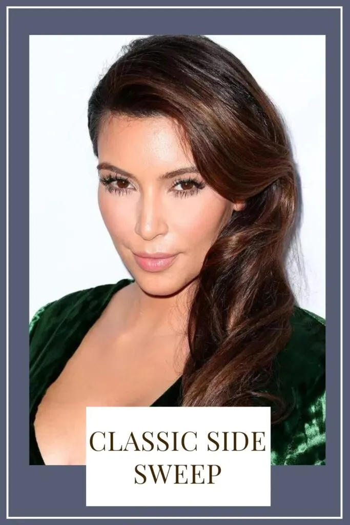 A girl in dark green deep neck top showing her Classic side sweep hairstyle - ponytail hairstyles