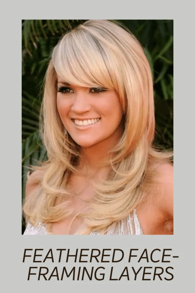 A girl in white dress showing her Feathered face-framing layers A girl in white dress showing her Feathered face-framing layers - face shape