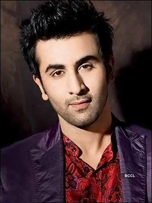 Ranbir Kapoor in dark shiny blue coat with multicolor printed shirt - hairstyles of ranbir kapoor
