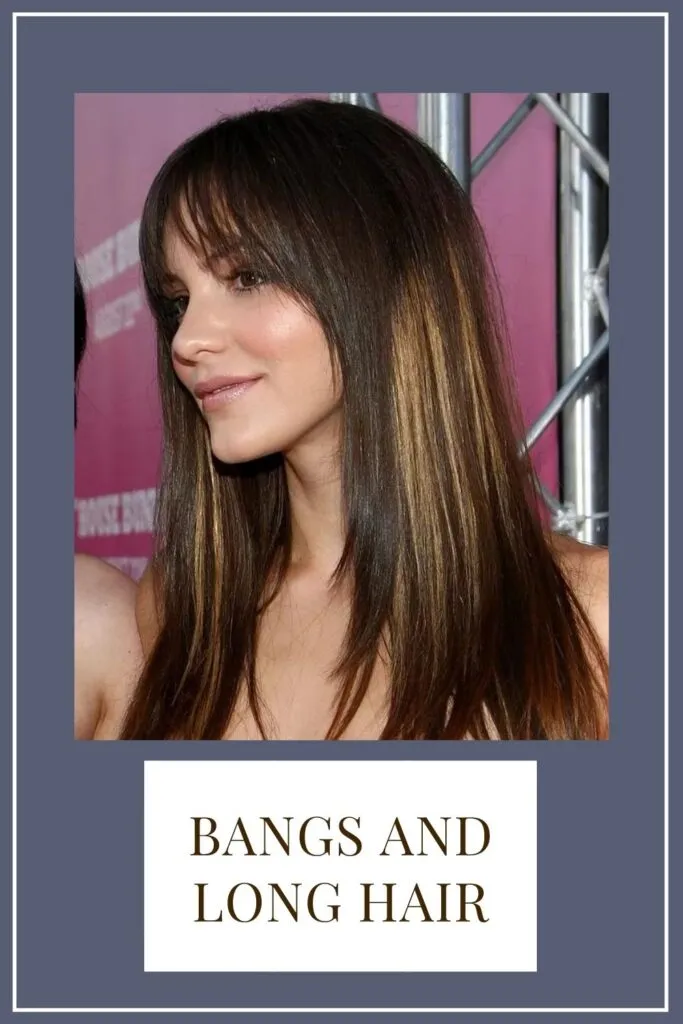 A girl with blonde highlights posing for camera and showing the side view of her Bangs and long hair hairstyle A girl with blonde highlights posing for camera and showing the side view of her Bangs and long hair hairstyle - face shape