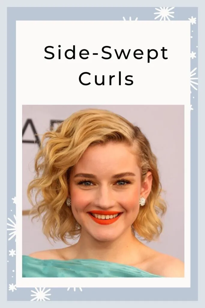 A girl in sea green dress with red lipstick showing her Side-swept curls hairstyle A girl in sea green dress with red lipstick showing her Side-swept curls hairstyle - face shape