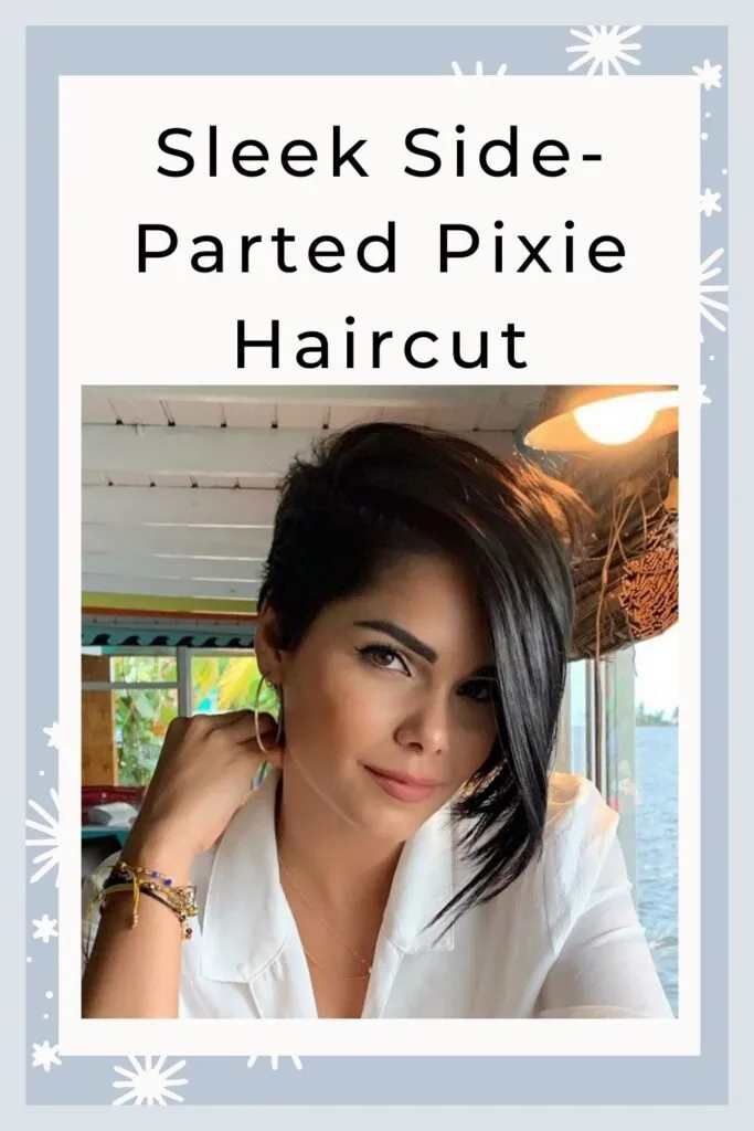 A girl in white top smiling and showing her Sleek side-parted pixie haircut A girl in white top smiling and showing her Sleek side-parted pixie haircut - Heart Face shape