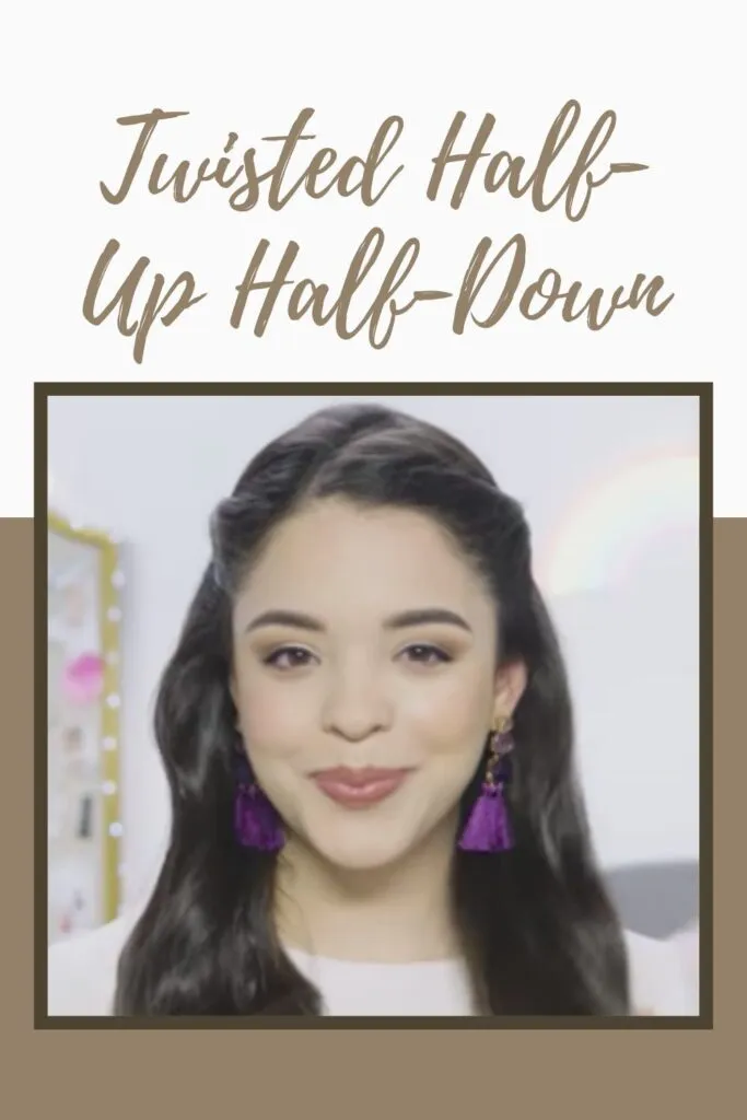 A smiling girl with blue earrings showing her Twisted Half-Up Half-Down hairstyle A smiling girl with blue earrings showing her Twisted Half-Up Half-Down hairstyle - hairstyles for girls 2022
