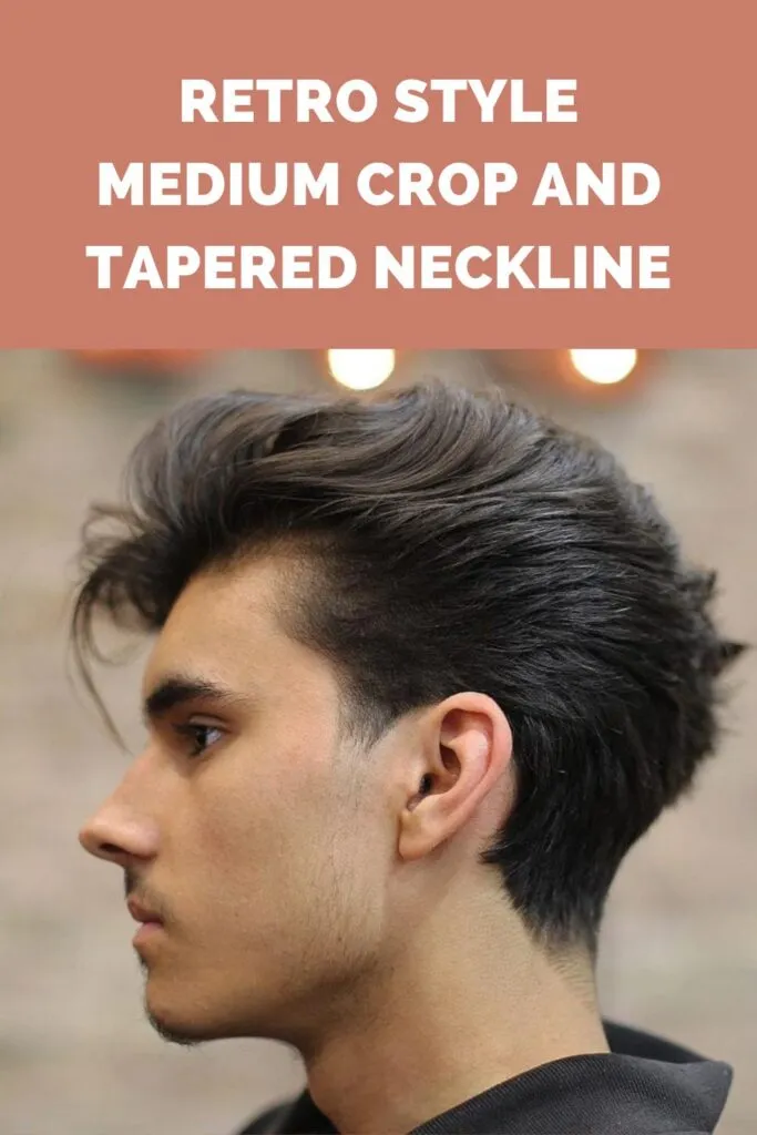 A man in black shirt showing the side view of his Retro Style Medium Crop and Tapered Neckline hairstyle A man in black shirt showing the side view of his Retro Style Medium Crop and Tapered Neckline hairstyle - latest hairstyles for men 2022