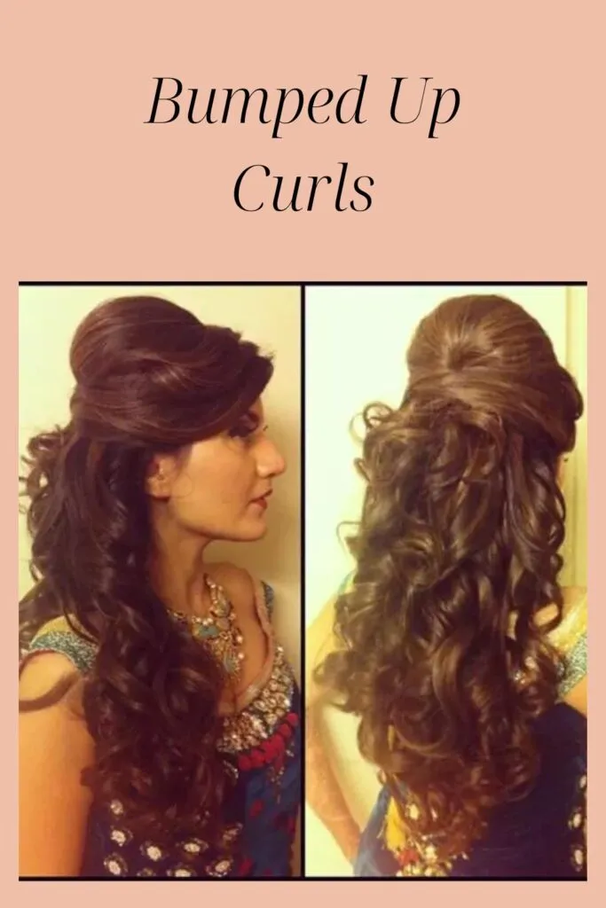 A girl in blue traditional dress showing the side view and back view of her Bumped Up Curls A girl in blue traditional dress showing the side view and back view of her Bumped Up Curls - hairstyles for Indian women