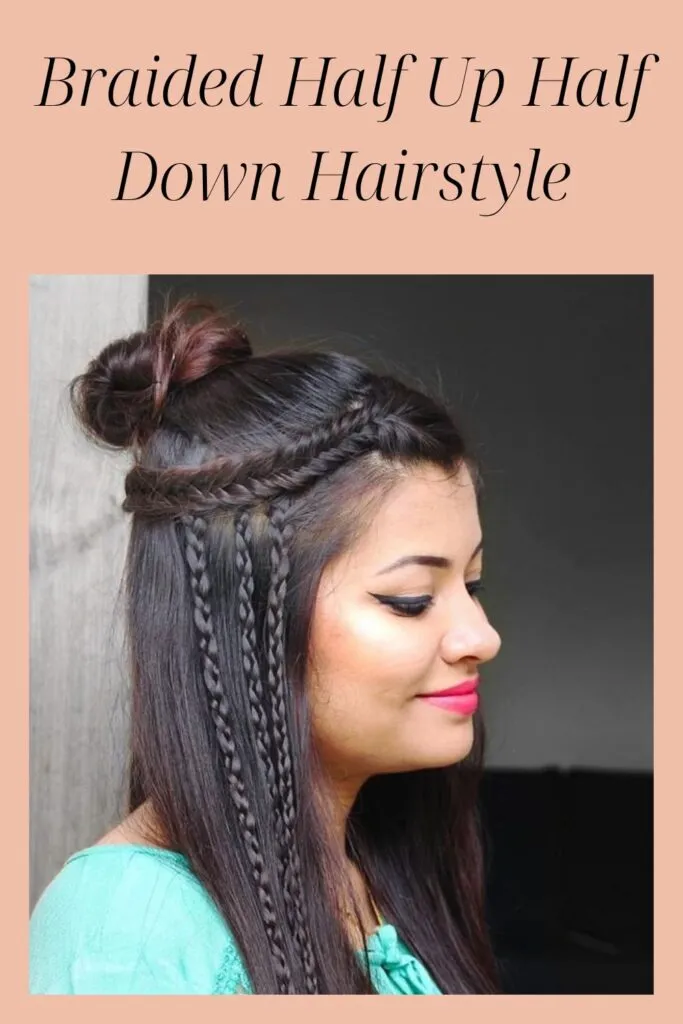 A girl in light green dress with pink lipstick showing the side view of her Braided Half Up Half Down Hairstyle A girl in light green dress with pink lipstick showing the side view of her Braided Half Up Half Down Hairstyle - Indian women Hairstyles