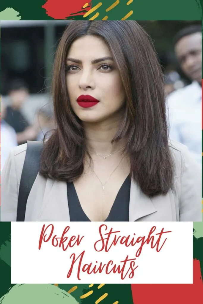 Priyanka Chopra in black inner with grey over coat and red lipstick showing her poker hair Priyanka Chopra in black inner with grey over coat and red lipstick showing her poker hair - haircut for Indian Women
