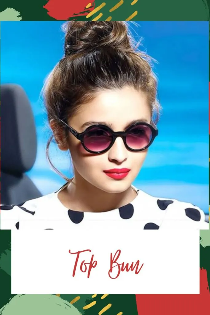 Alia Bhatt in black and white dotted dress with goggles and red lipstick showing her top bun Alia Bhatt in black and white dotted dress with goggles and red lipstick showing her top bun - Indian hair cut names
