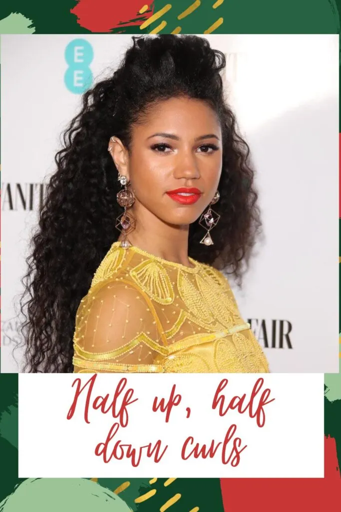 Girl in yellow and golden net dress with long earrings posing for camera and showing her half up. half down curls Girl in yellow and golden net dress with long earrings posing for camera and showing her half up. half down curls - haircut names for medium hair