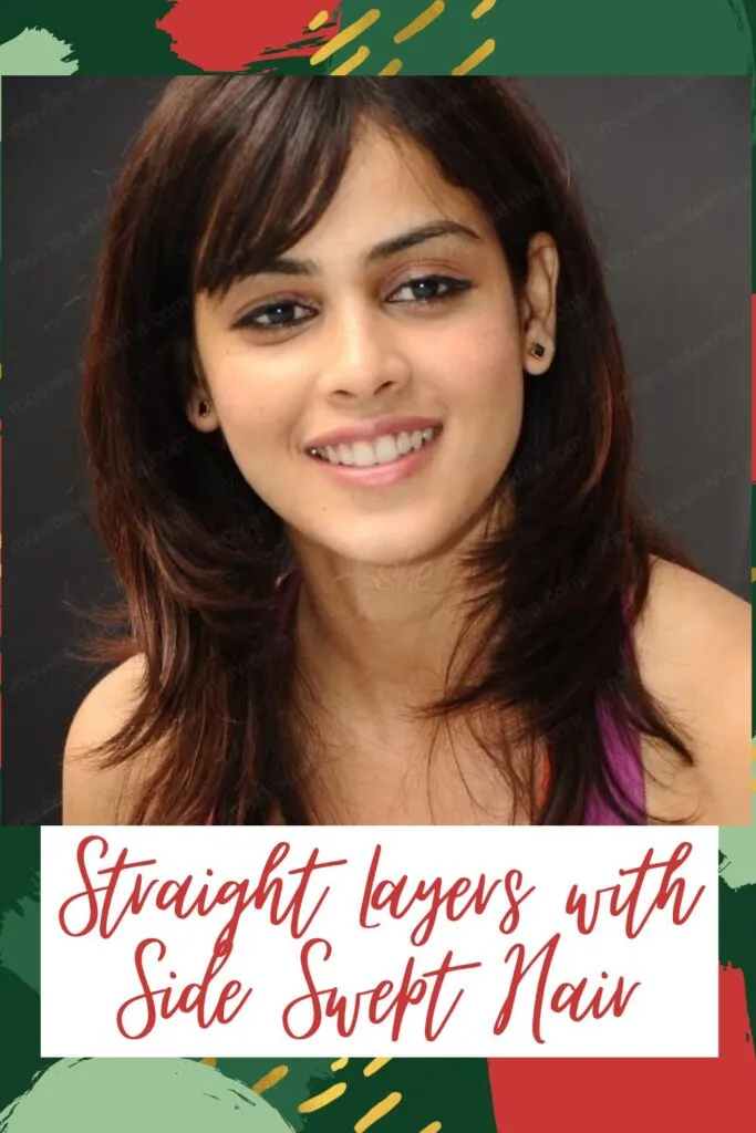 Smiling girl in purple tank top showing her straight layers with side swept hair Smiling girl in purple tank top showing her straight layers with side swept hair - Hairstyles for Indian Women