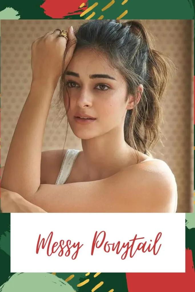 A girl in white tank top sitting and showing her messy ponytail A girl in white tank top sitting and showing her messy ponytail - Haircuts for Indian Women