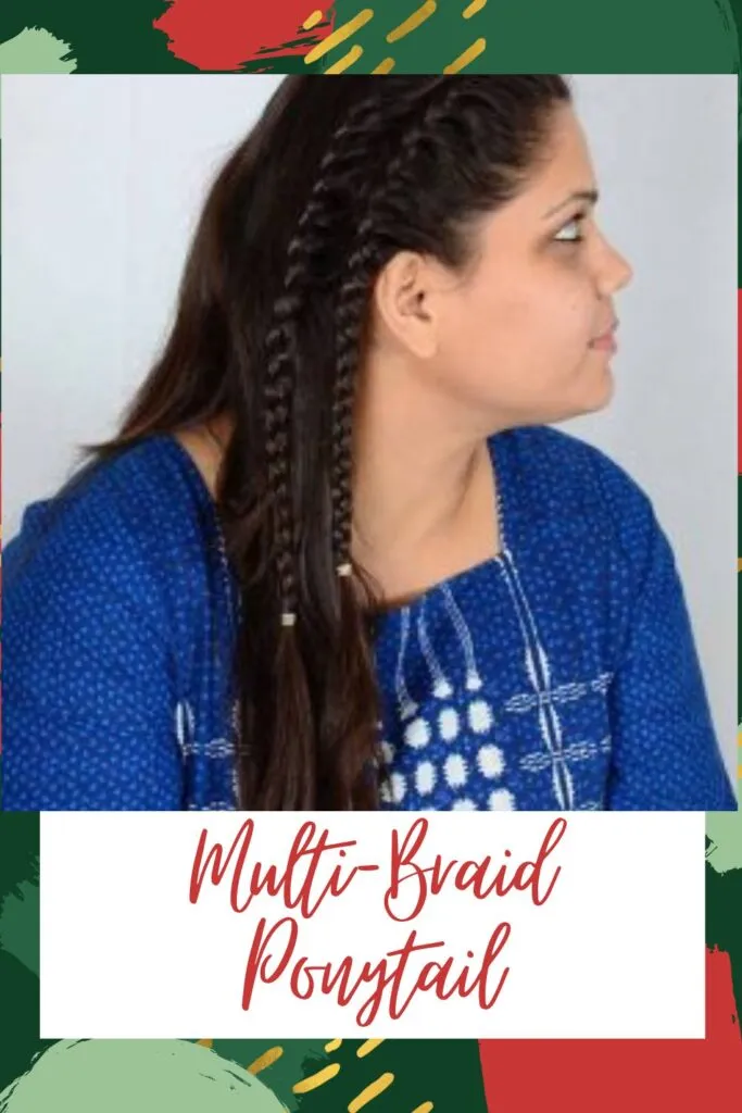 A girl in blue and white top showing the side view of her Multi-Braid Ponytail A girl in blue and white top showing the side view of her Multi-Braid Ponytail - Hairstyles for Indian Women