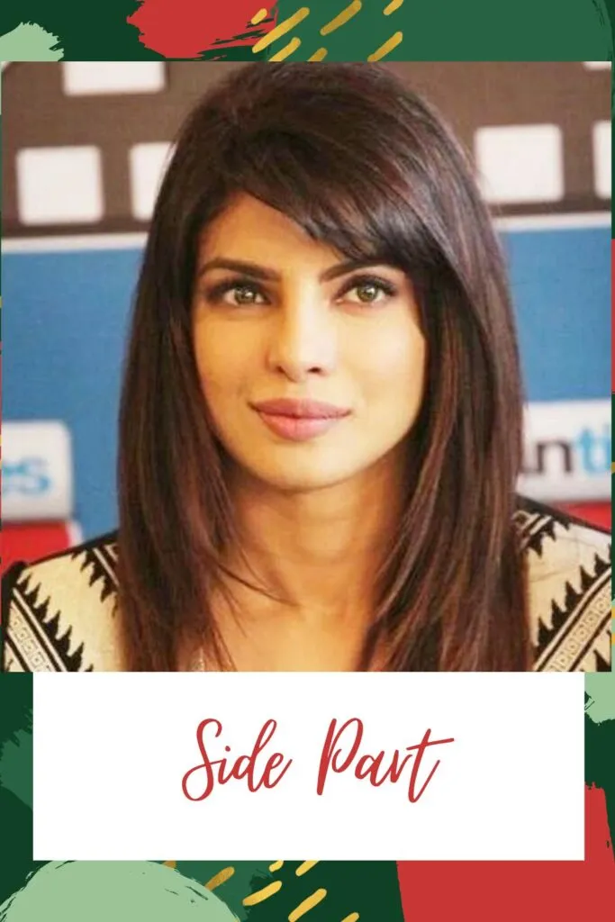 A girl in black and peach dress showing her side part hairstyle A girl in black and peach dress showing her side part hairstyle - Haircuts for Indian Women