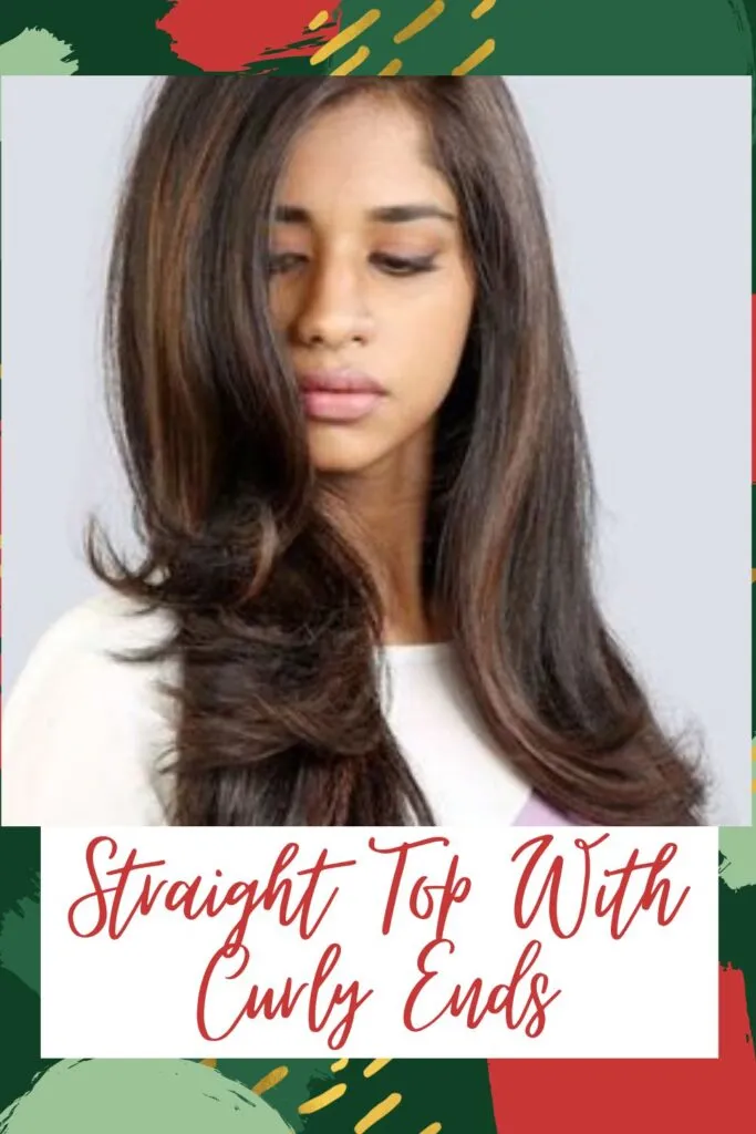 A girl in white top showing the side view of her straight top with curly ends A girl in white top showing the side view of her straight top with curly ends - Indian hairstyles for women