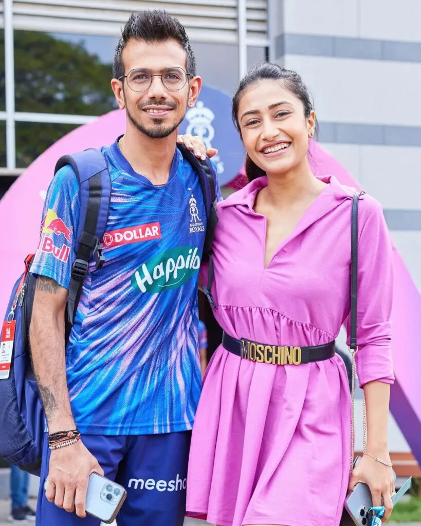 Yuzvendra Chahal and Dhanashree Verma together posing for camera Yuzvendra Chahal and Dhanashree Verma together posing for camera - wives of indian cricketers