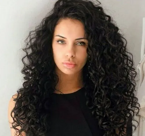 Woman in black cut sleeves dress and Tight Curls hairstyle Woman in black cut sleeves dress and Tight Curls hairstyle - hair cut for girls long hair