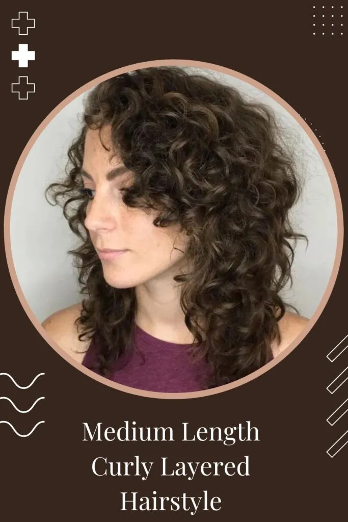 Woman in purple cut sleeves top with Medium Length Curly Layered Hairstyle - curly hairstyles for ladies