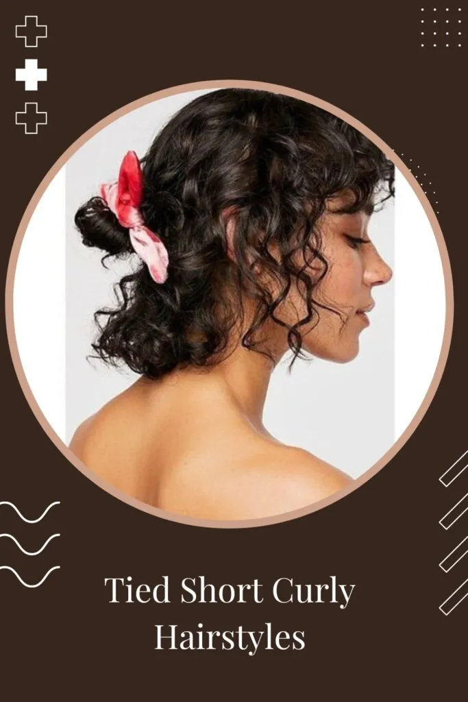 Woman in tube top and half tied short curly hairstyles - curly hairstyles for women