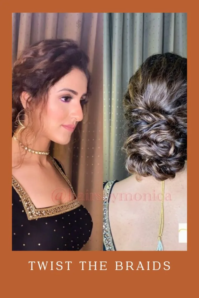 Woman in blue blouse with twist the braid hairstyle Woman in blue blouse with twist the braid hairstyle - curly hair with lehenga