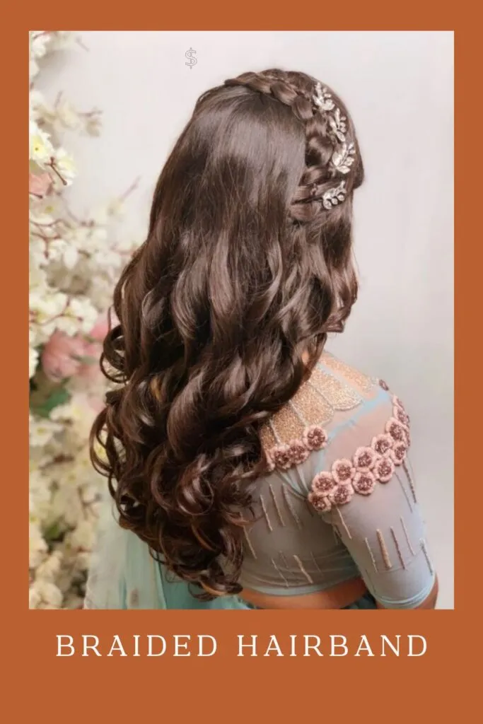Woman in sky blue and pink dress with Braided Hairband hairstyle Woman in sky blue and pink dress with Braided Hairband hairstyle - simple hairstyle for lehenga
