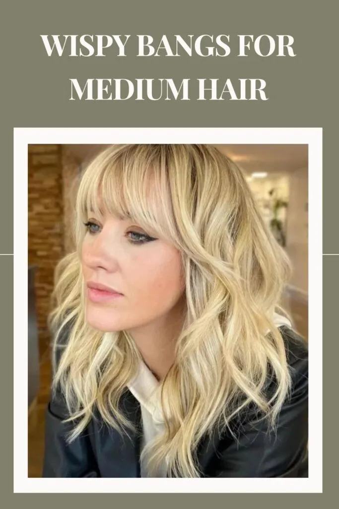 Woman in black jacket with white inner and Wispy Bangs for Medium Hair Woman in black jacket with white inner and Wispy Bangs for Medium Hair - haircuts for ladies