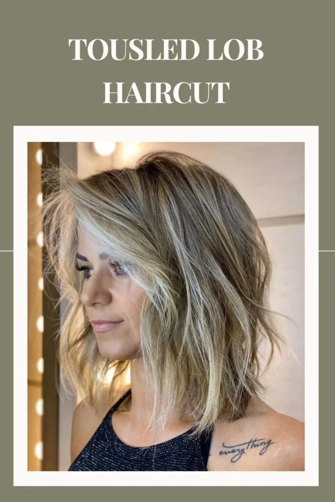 Woman in blue shimmery cut sleeves dress with Tousled Lob Haircut Woman in blue shimmery cut sleeves dress with Tousled Lob Haircut - hairstyles for women