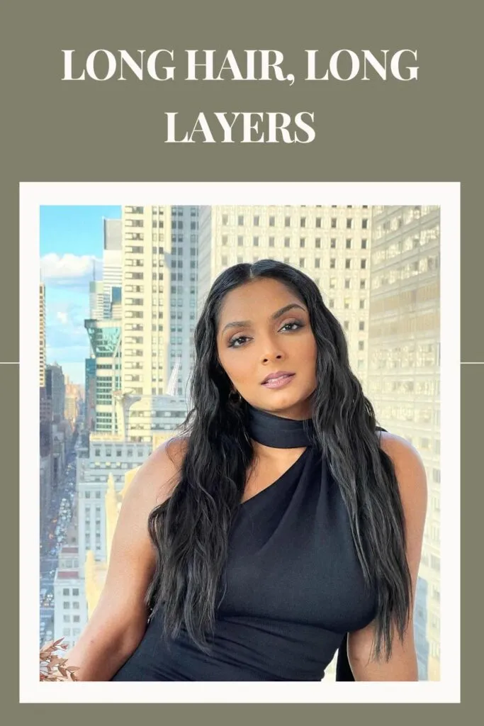 Woman in black one shoulder dress with Long Hair, Long Layers hairstyle Woman in black one shoulder dress with Long Hair, Long Layers hairstyle - haircuts for ladies